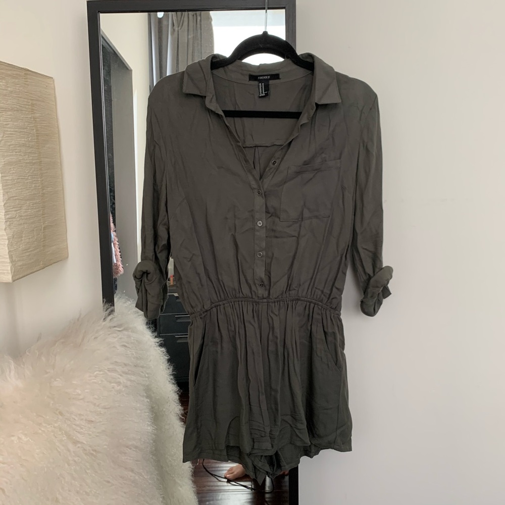 F21 Olive Super Soft Utility Romper